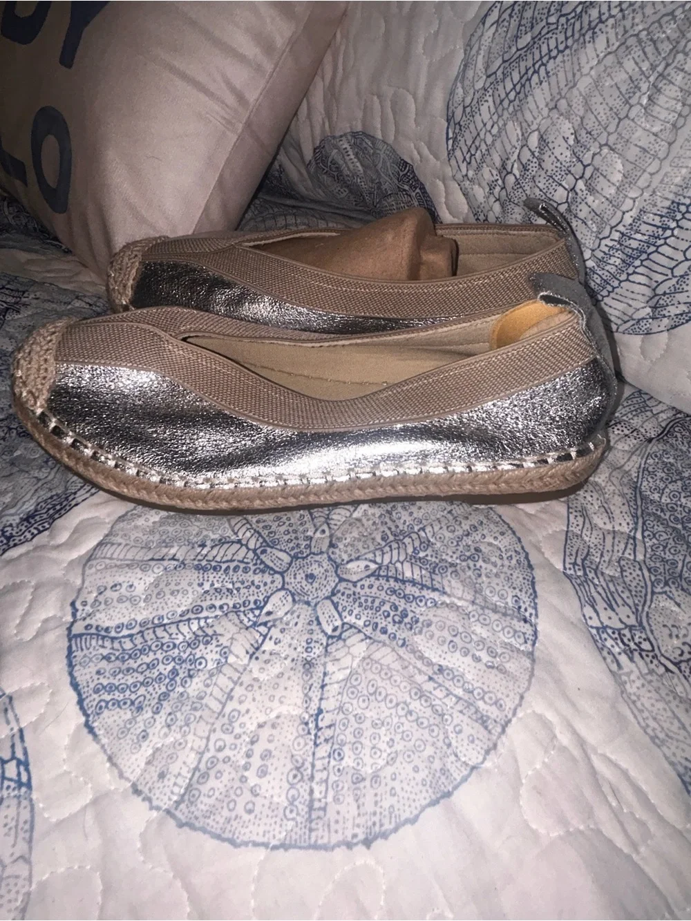 Women’s Silver Metallic Slip-On Espadrilles with Neutral Trim